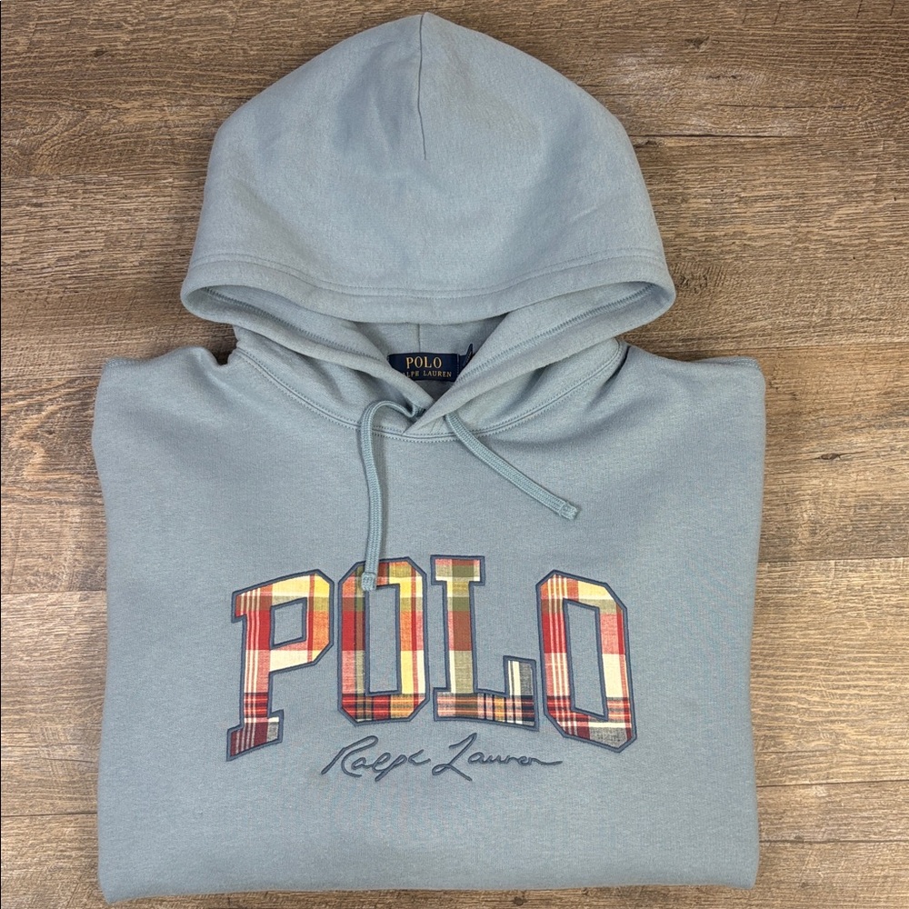 💙 Polo Ralph Lauren Plaid Logo Hoodie – Light Blue – Men’s XL